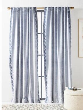 Anthropologie Embroidered Tobias Velvet Curtain 50 x 96 Set